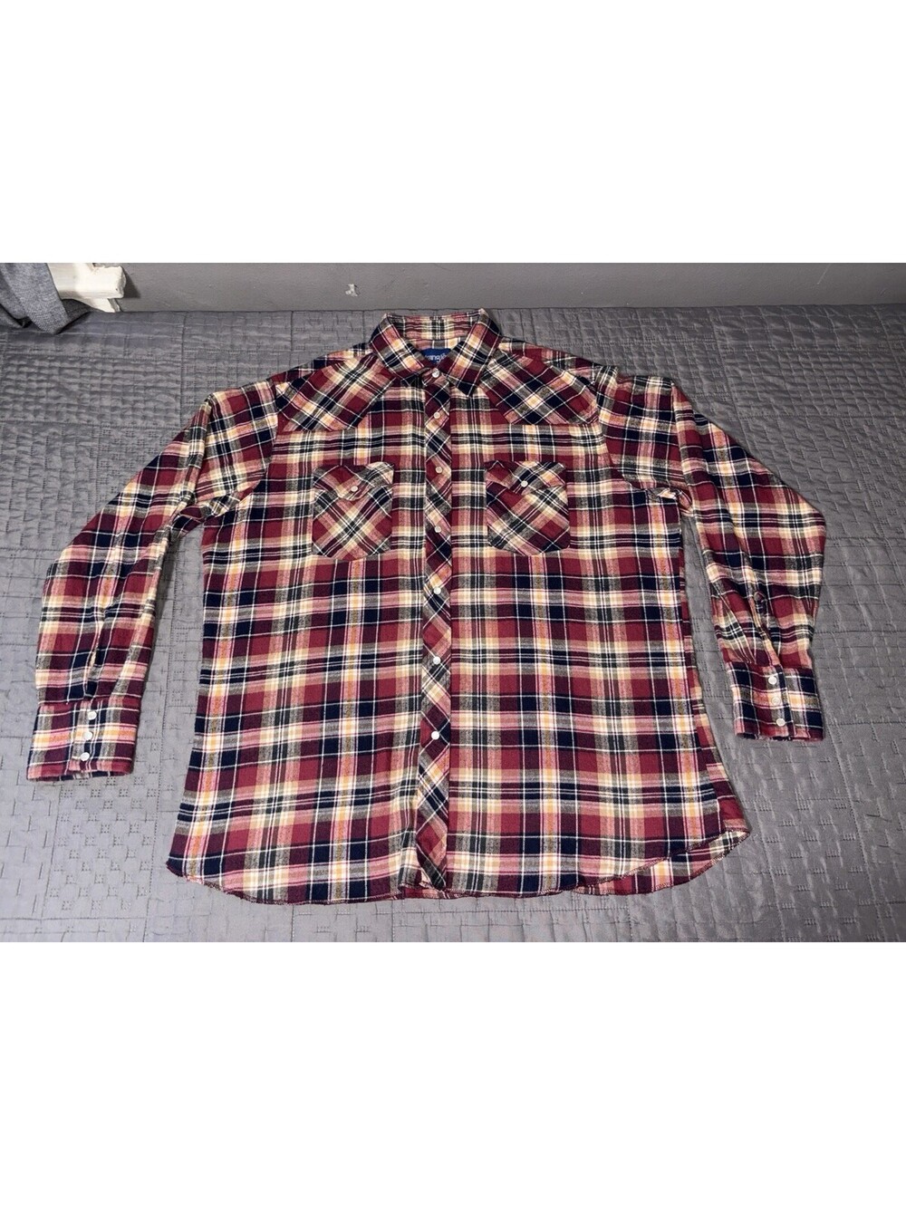 Wrangler Men's XL Pearl Snap Western Shirt Red Black Plaid Long Sleeve Cowboy